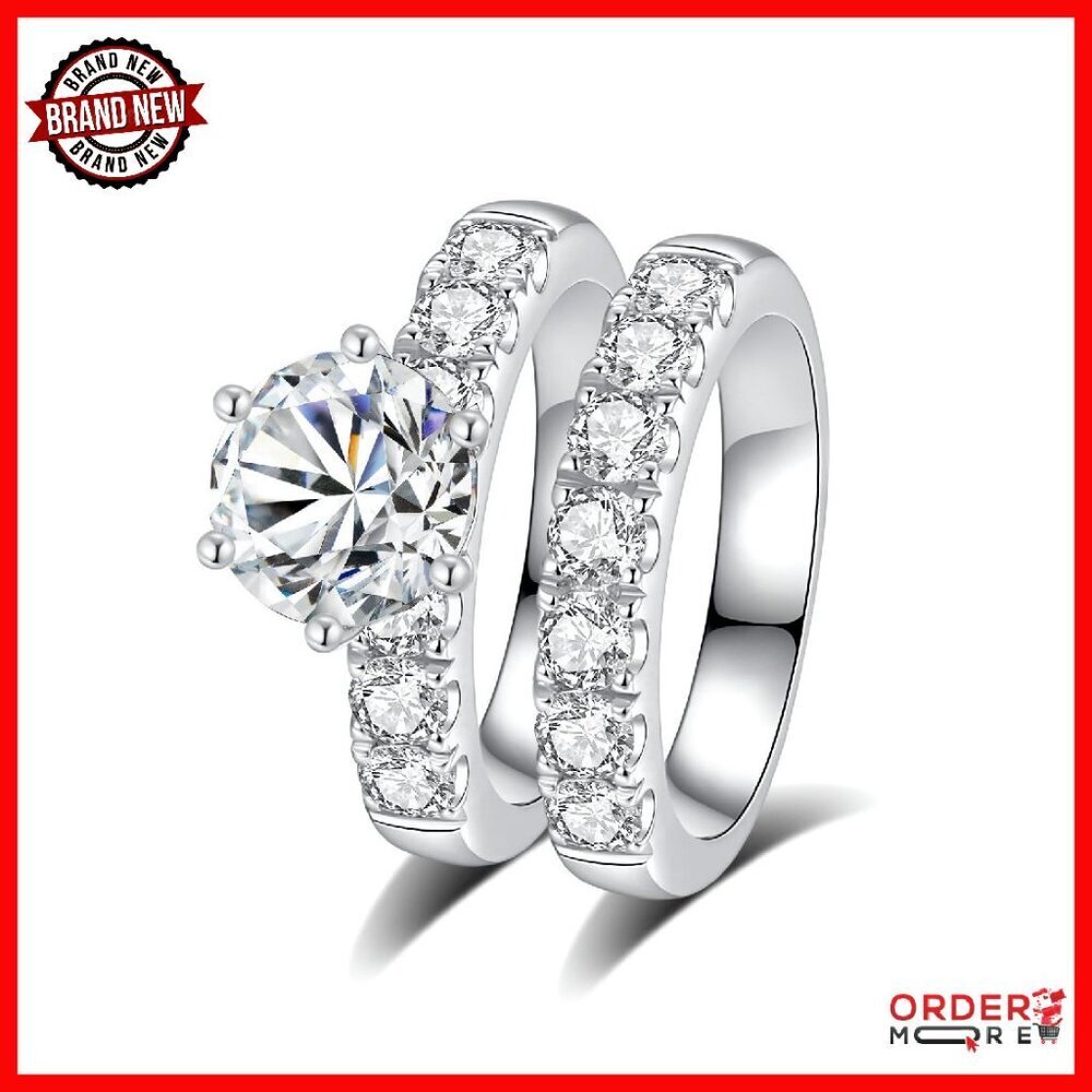 Sterling Silver Moissanite Engagement Ring Set Size 7 Wedding Band